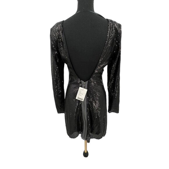 New Silence + Noise‎ Black Sequin Plunge Back Mini Dress Medium - Picture 4 of 9